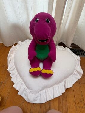 Plush Purple Dinosaur Toy with Green Belly and Yellow Toes